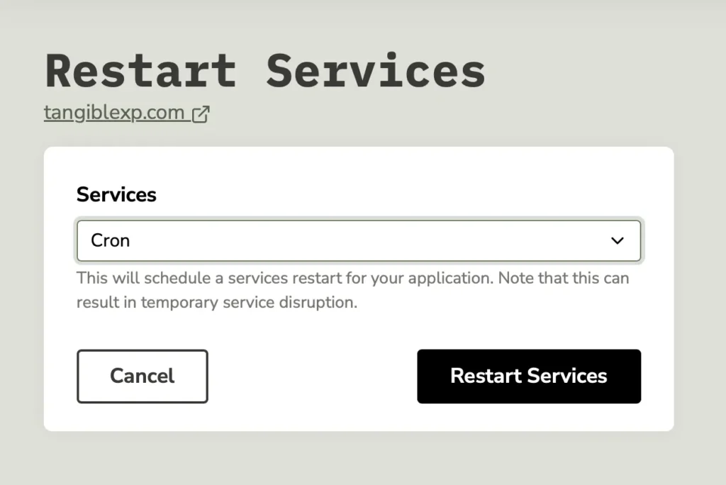 TangibleXP Restart Services interface